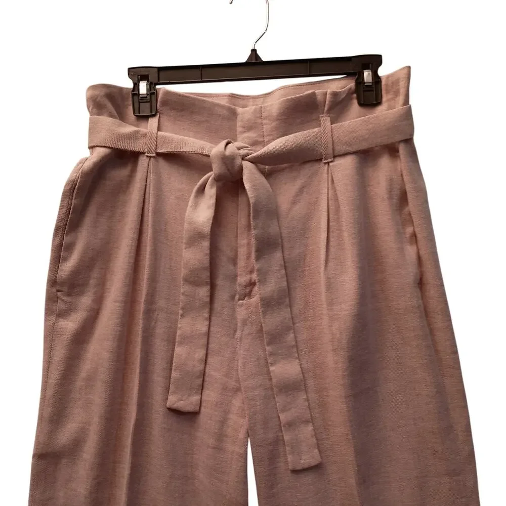 Banana Republic Linen Blend Pants High Waisted Sash Belt Front Pockets Ladies 10